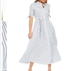 Calvin Klein Cotton Striped Midi Shirtdress, Sz 8